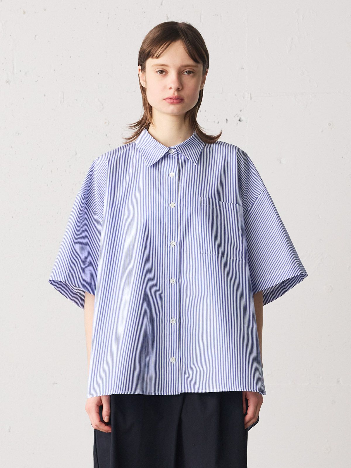 stripe half slv wide shirt