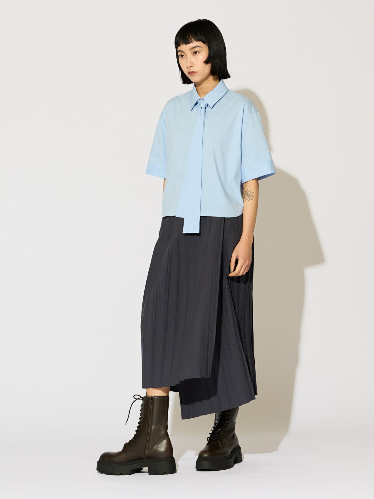 MIDIUMISOLID for Ladies プリーツアシンメトリーラップスカート  