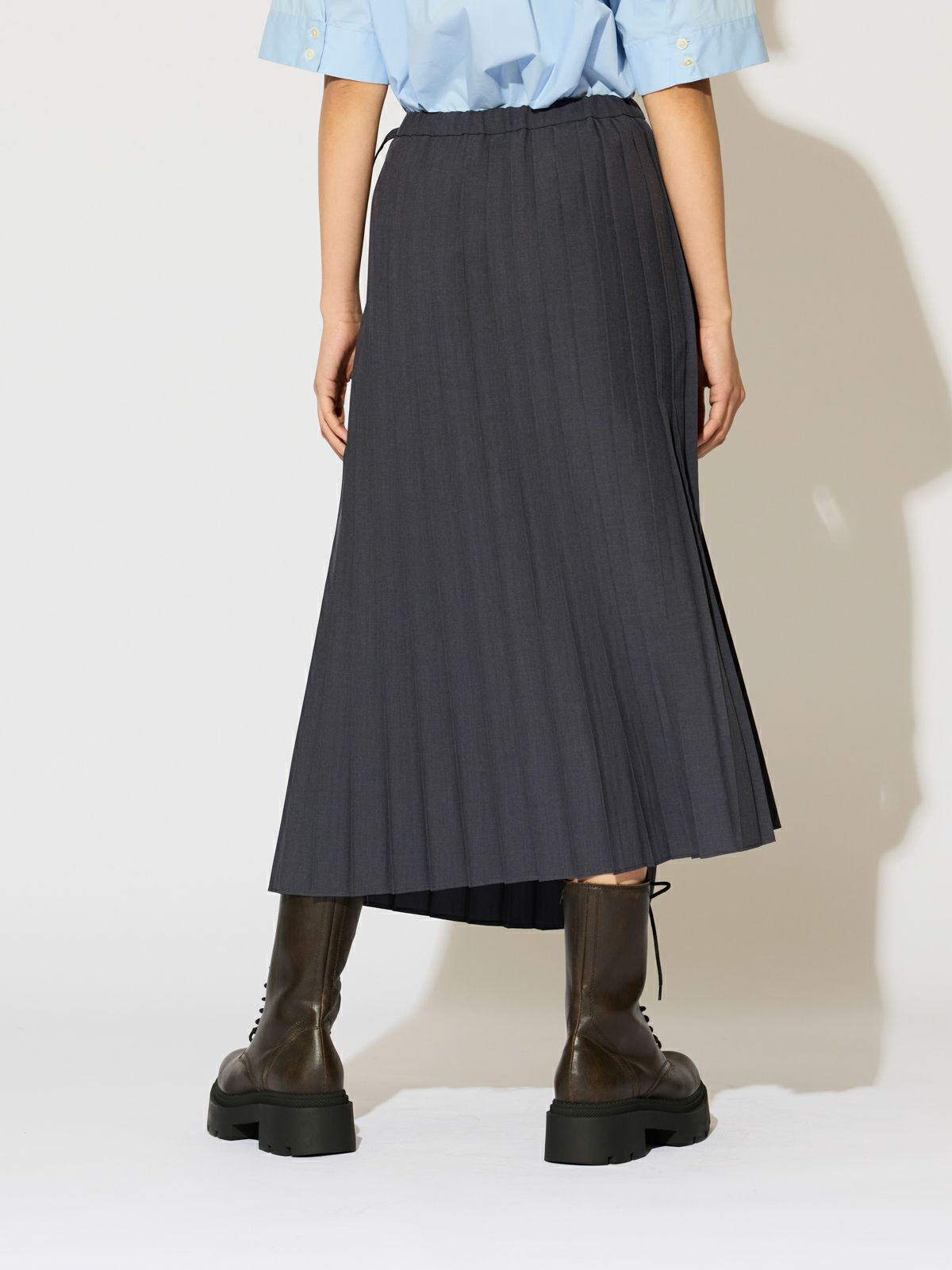 MIDIUMISOLID for Ladies プリーツアシンメトリーラップスカート  