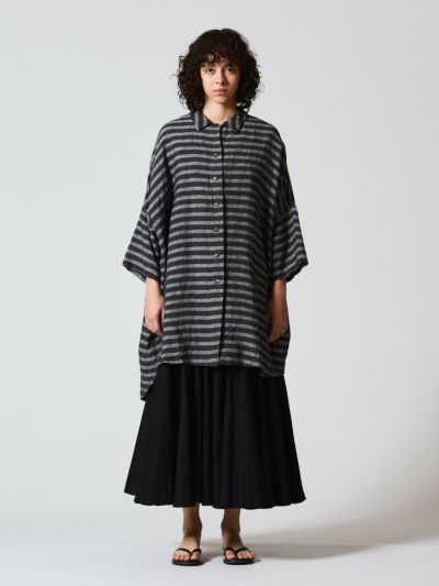 mizuiro ind ボーダーリネンワイドシャツ