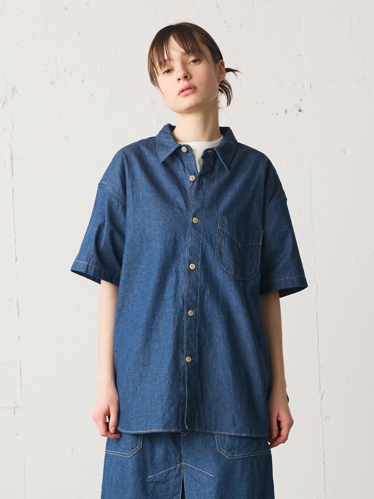 denim half slv shirt