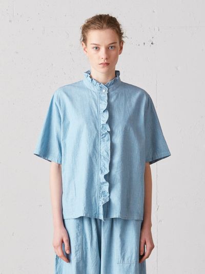 【超美品】Midi Umi ミディウミ　フリルショートハーフスリーブシャツ セール】MidiUmi ハーフスリーブフリルショートシャツ（シャツ