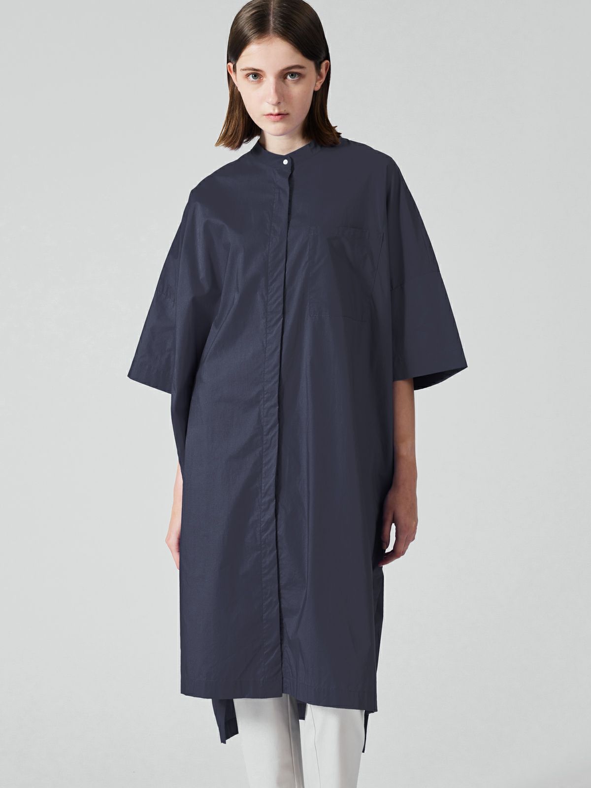 mizuiro ind スタンドカラーハーフスリーブシャツワンピース  