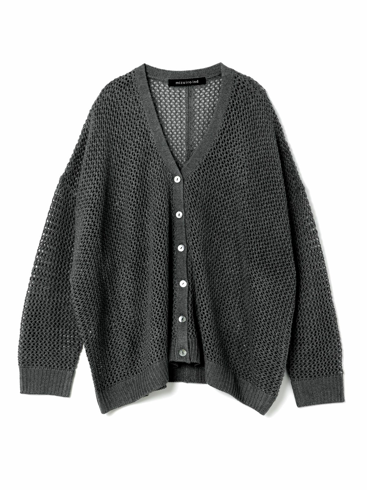 3/10(月)12:00販売終了】mizuiro ind メッシュVネックカーディガン 