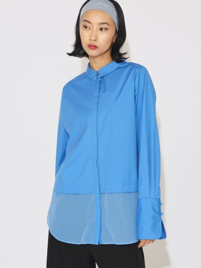 MIDIUMISOLID for Ladies シアー切り替えカフスシャツ