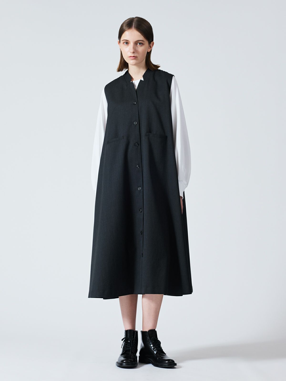 3/10(月)12:00販売終了】mizuiro ind スタンドカラーフレアワンピース 