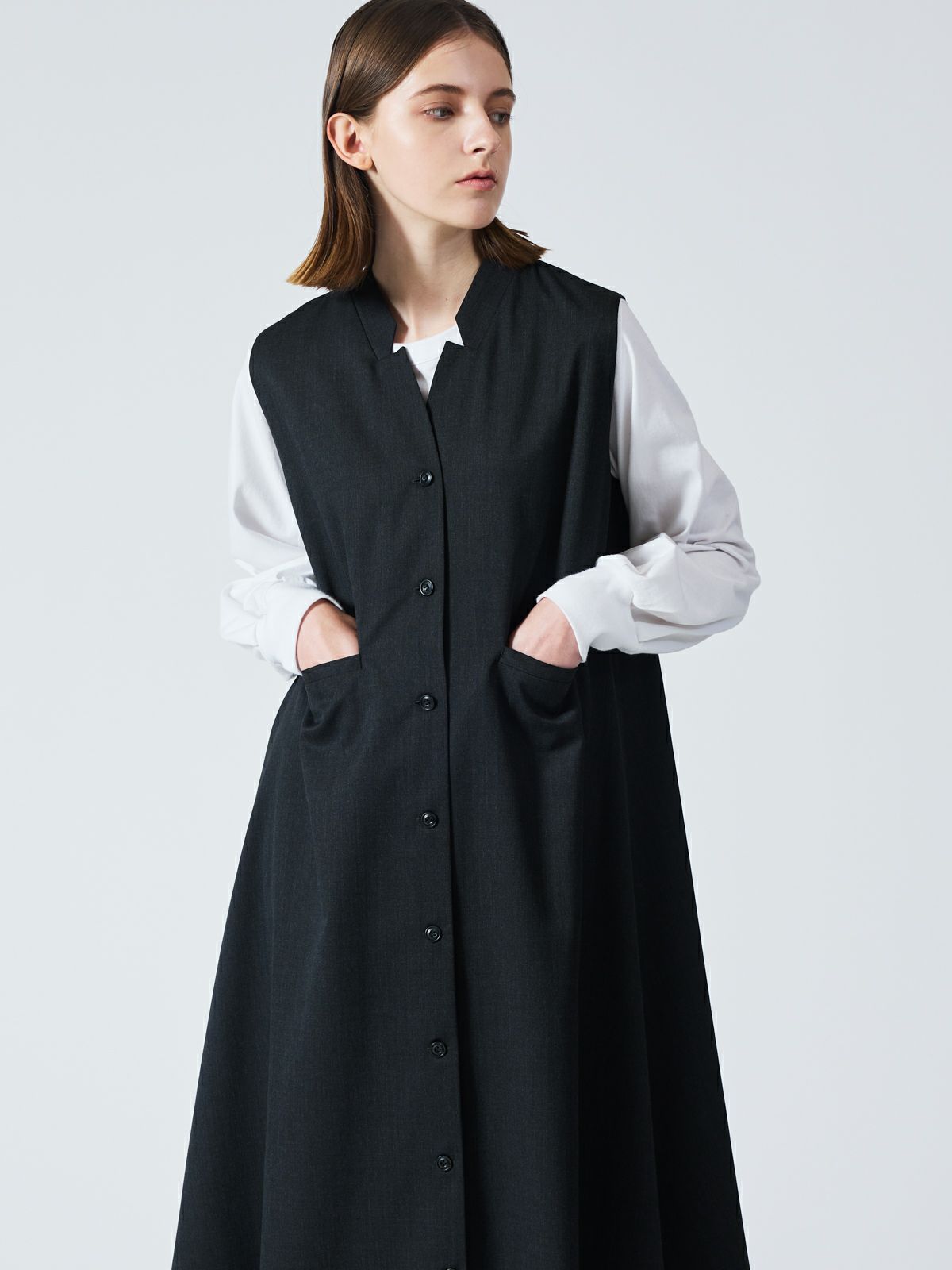 3/10(月)12:00販売終了】mizuiro ind スタンドカラーフレアワンピース 