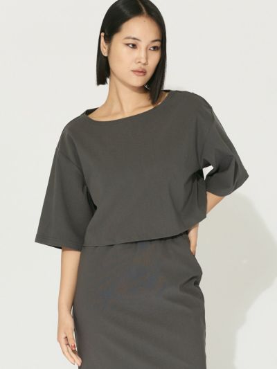 MIDIUMISOLID for Ladies リブショートプルオーバー