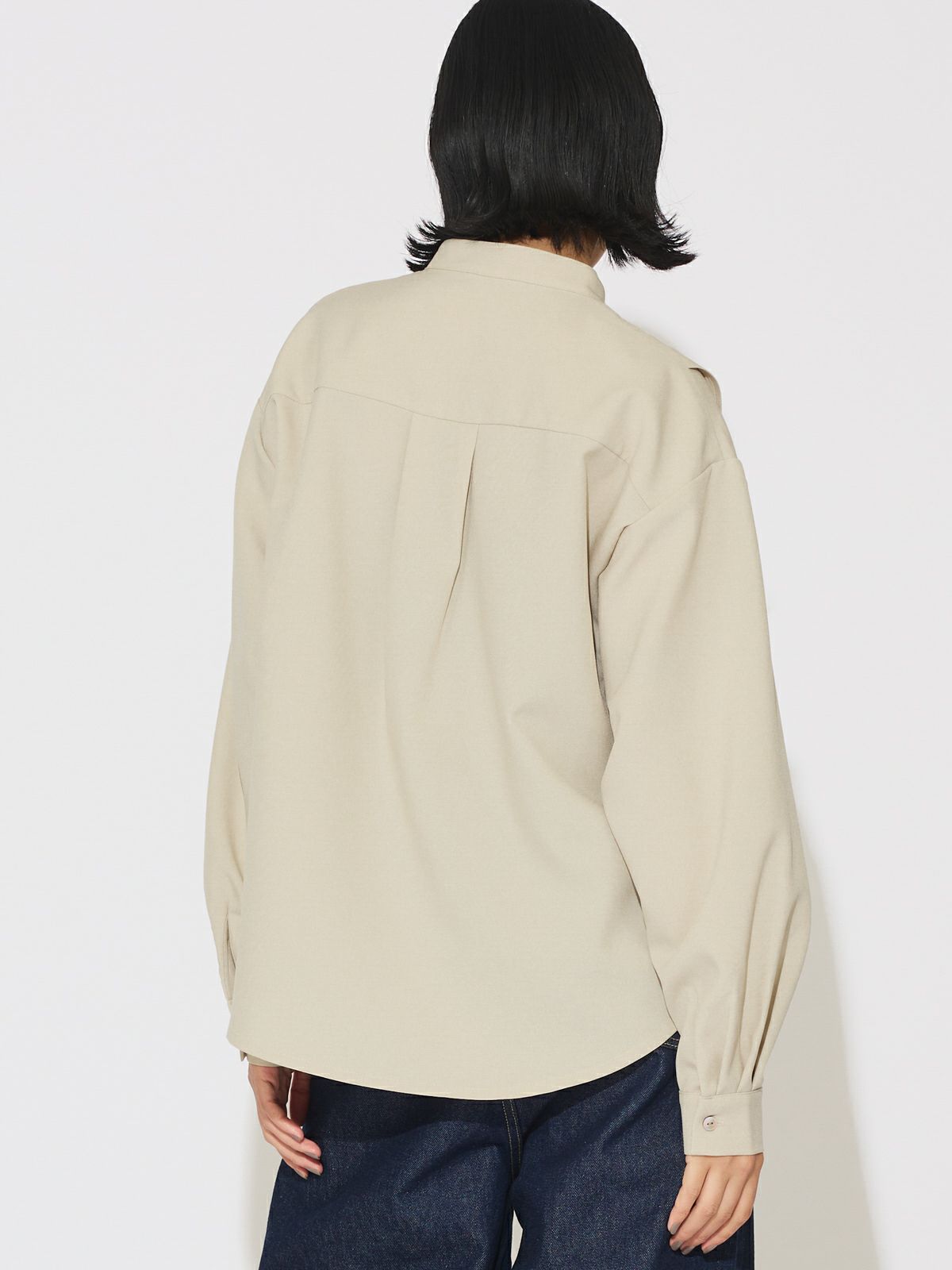 MIDIUMISOLID for Ladies フロントプリーツアシンメトリーシャツ 
