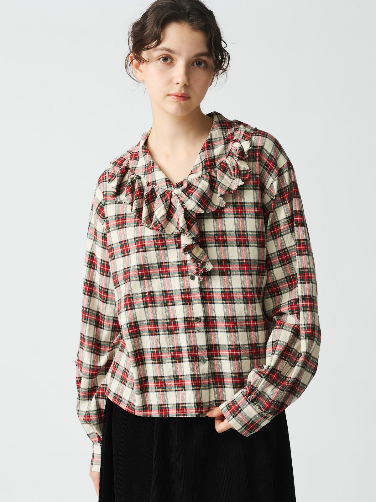 check frill collar shirt