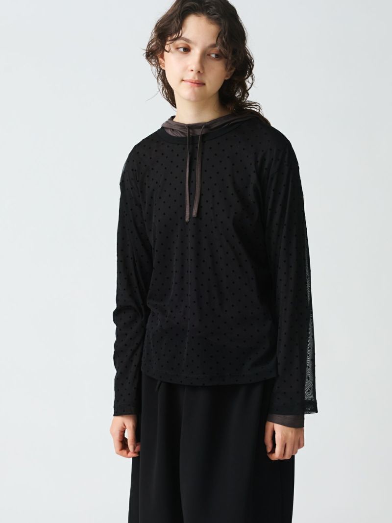 mesh dots crew neck P/O / black 