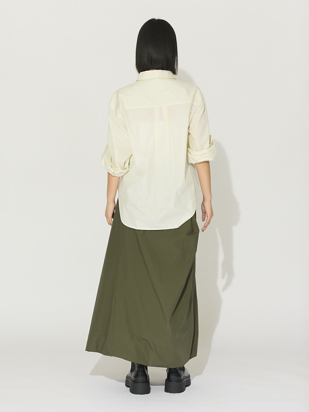 MIDIUMISOLID for Ladies ナイロンドレープアシンメトリースカート