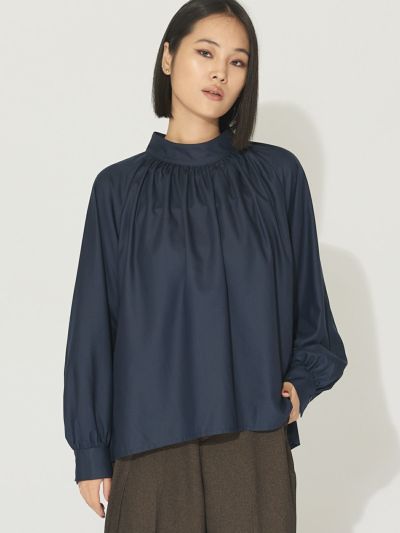 MIDIUMISOLID for Ladies ハイネックギャザーブラウス