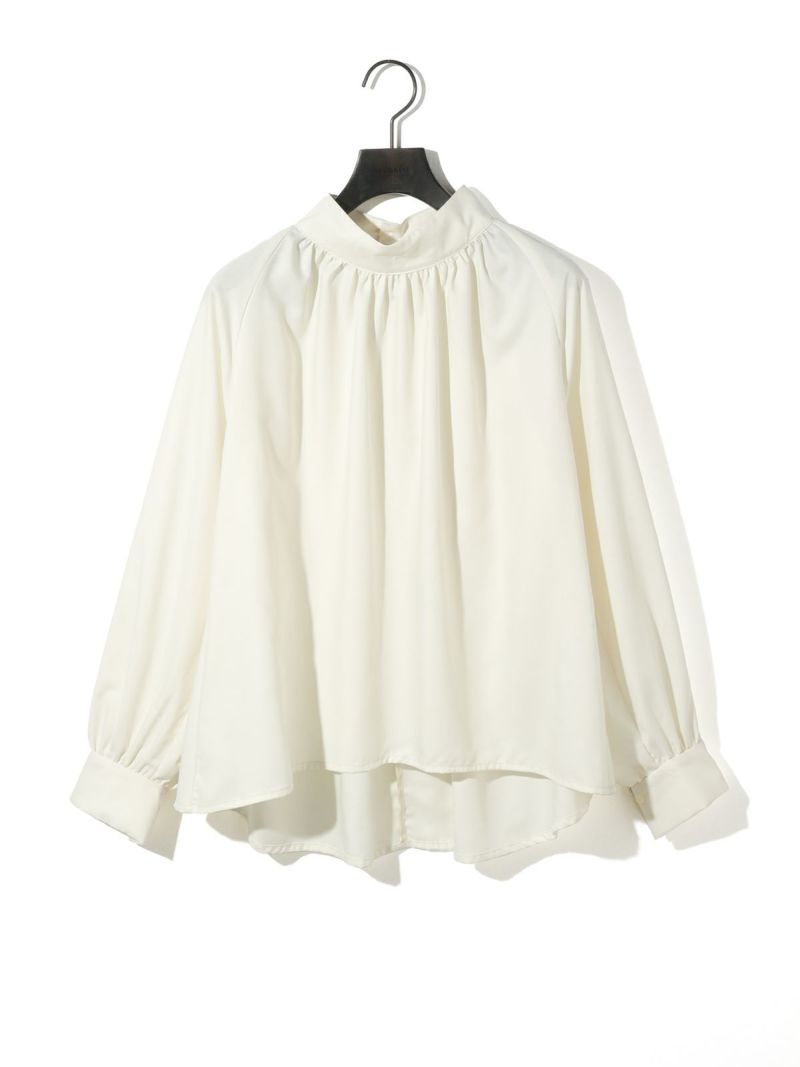 MIDIUMISOLID for Ladies ハイネックギャザーブラウス