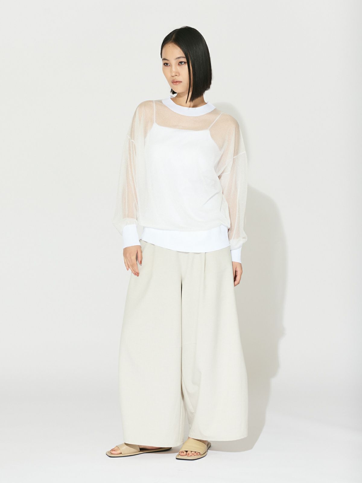 MIDIUMISOLID for Ladies Vネックノースリーブオールインワン 