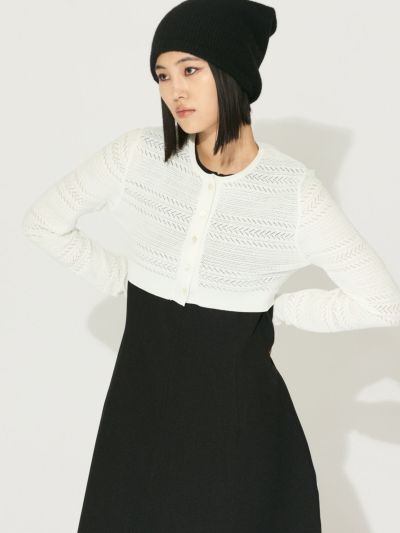 MIDIUMISOLID for Ladies レース編みショートカーディガン