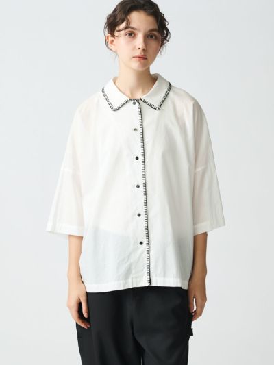 mizuiro ind ブランケットステッチワイドシャツ