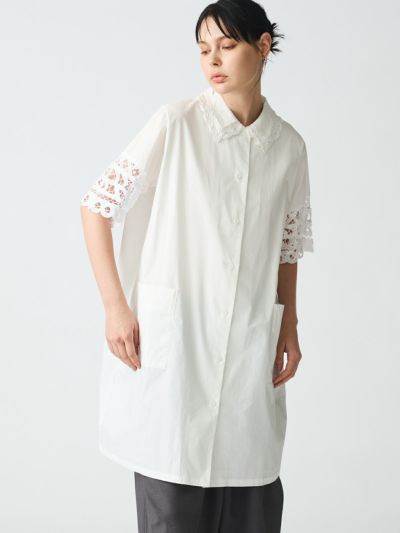 mizuiro ind バテンレースワイドシャツワンピース