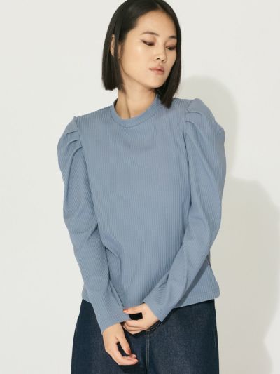 MIDIUMISOLID for Ladies パワーショルダーリブプルオーバー