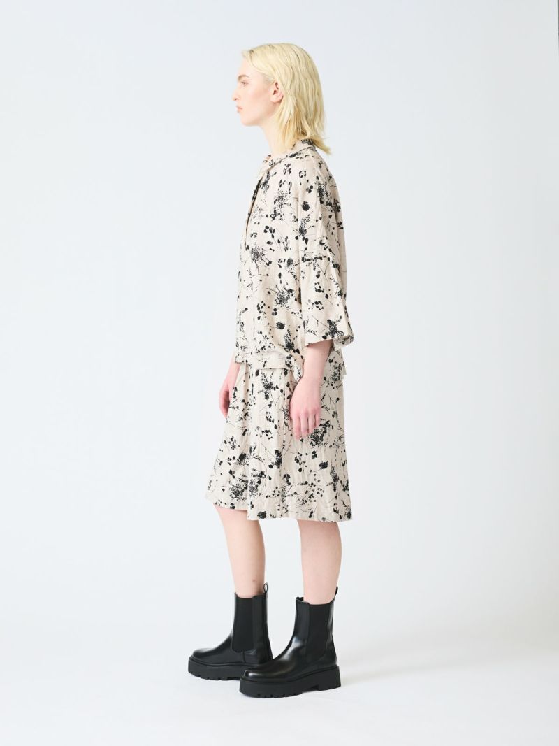 【mizuiro-ind】リネンレーヨン チェック五分袖シャツ Special contents：2022SS mizuiro ind pattern & material