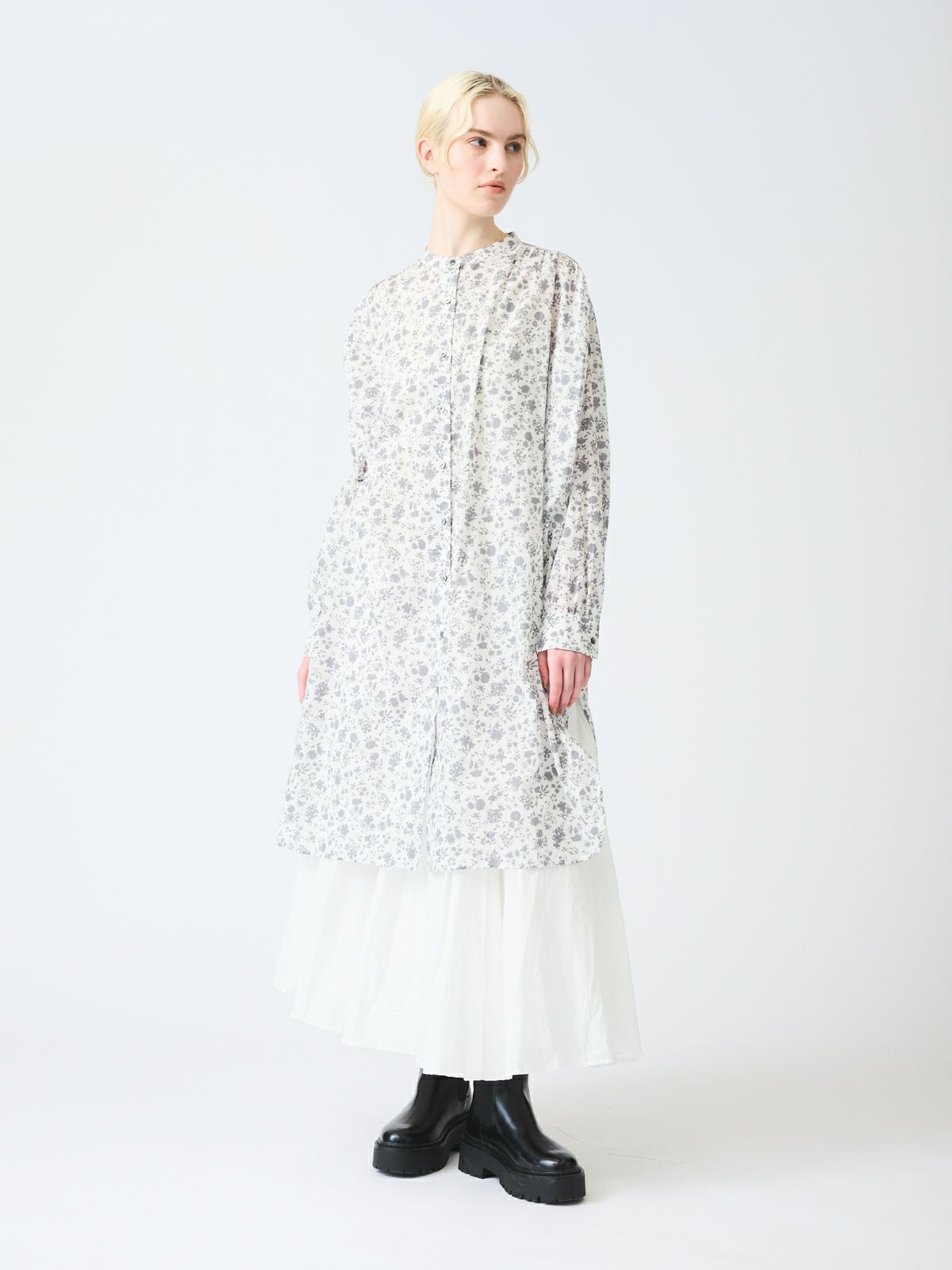 mizuiro ind スモールフラワーギャザーシャツワンピース｜ MARcourt  