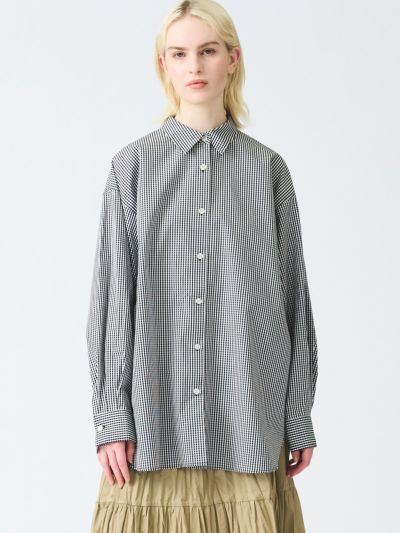 mizuiro ind メンズライクワイドシャツ（ストライプ＆チェック）