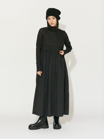 MIDIUMISOLID for Ladies 刺繍キルティングレイヤードワンピース