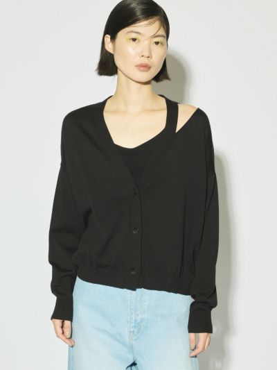 MIDIUMISOLID for Ladies カットアウトネックワイドカーディガン