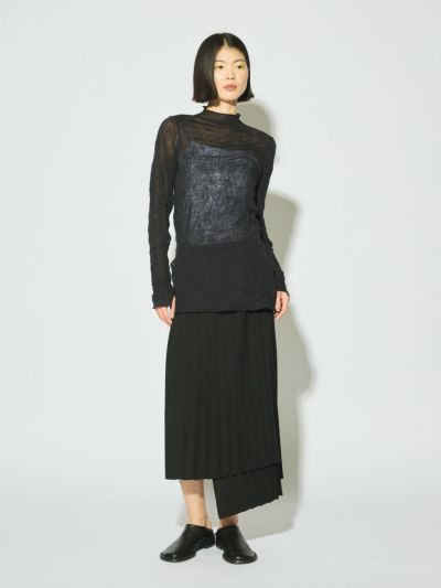MIDIUMISOLID for Ladies アシンメトリーヘムラッププリーツスカート