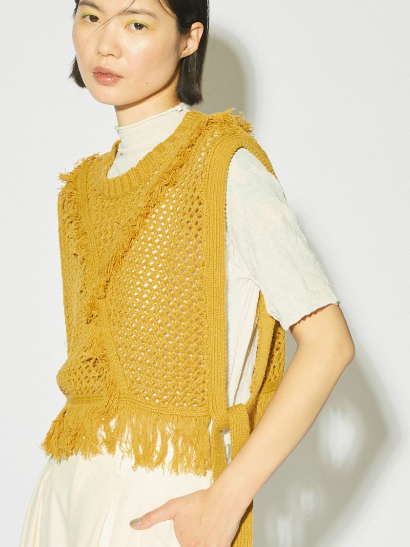MIDIUMISOLID for Ladies サイドリボンフリンジメッシュベスト
