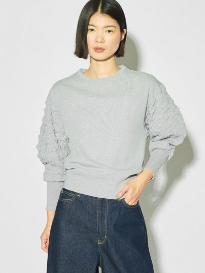 MIDIUMISOLID for Ladies パフスリーブジャカードプルオーバー