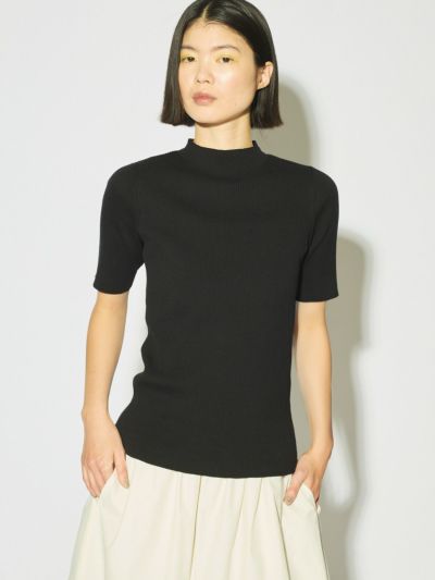 MIDIUMISOLID for Ladies ボトルネックハーフスリーブリブトップ