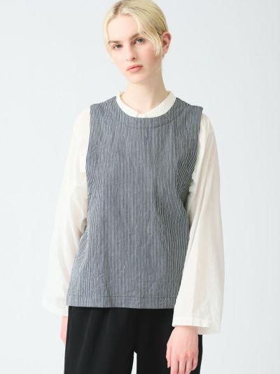 mizuiro ind ヒッコリークルーネックショートベスト