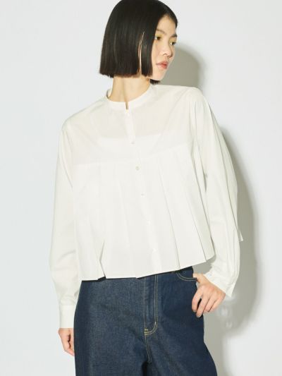 MIDIUMISOLID for Ladies スタンドカラープリーツシャツ