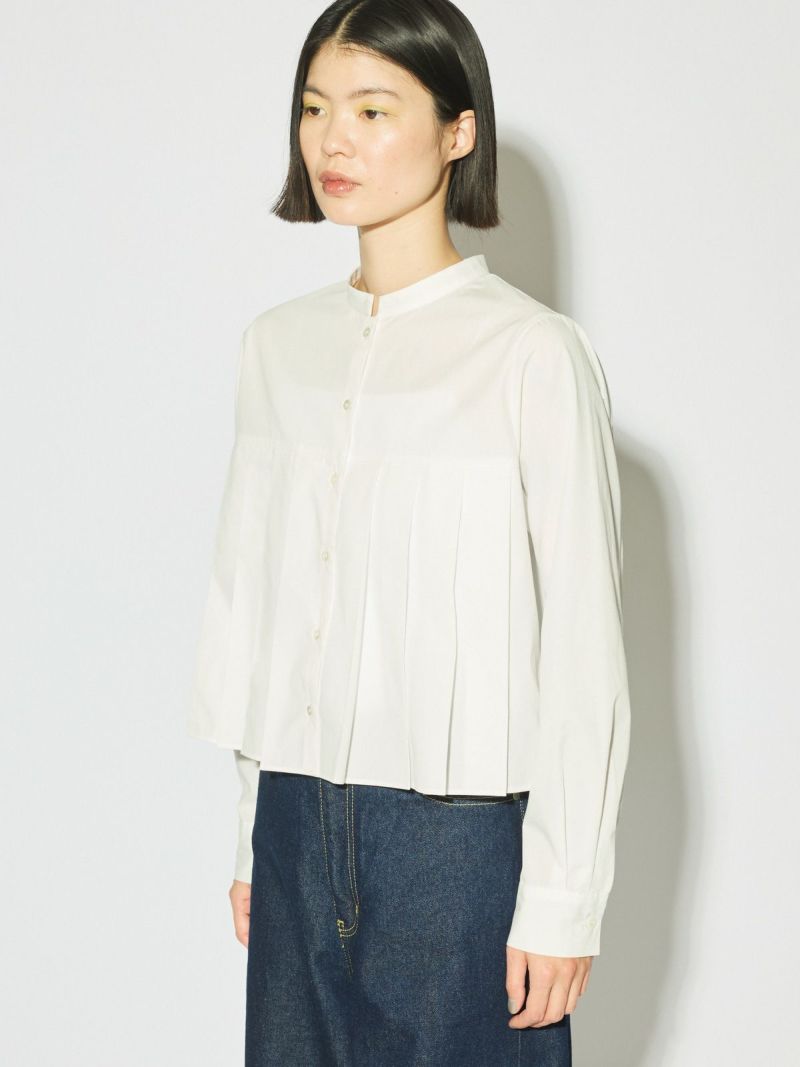 MIDIUMISOLID for Ladies スタンドカラープリーツシャツ