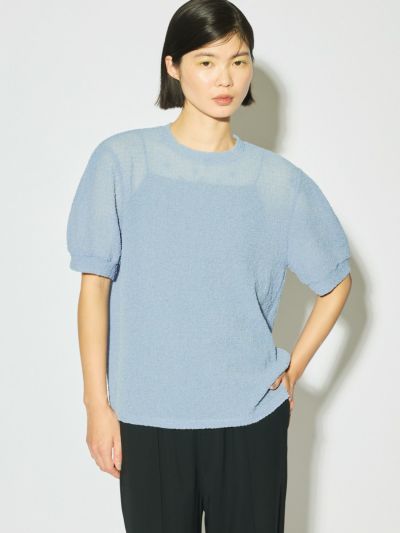 MIDIUMISOLID for Ladies シアークルーネックパフスリーブプルオーバー