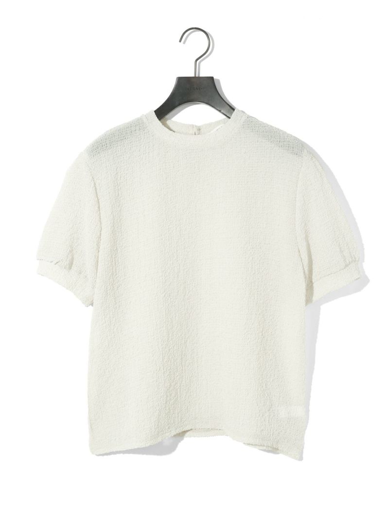 MIDIUMISOLID for Ladies シアークルーネックパフスリーブプル