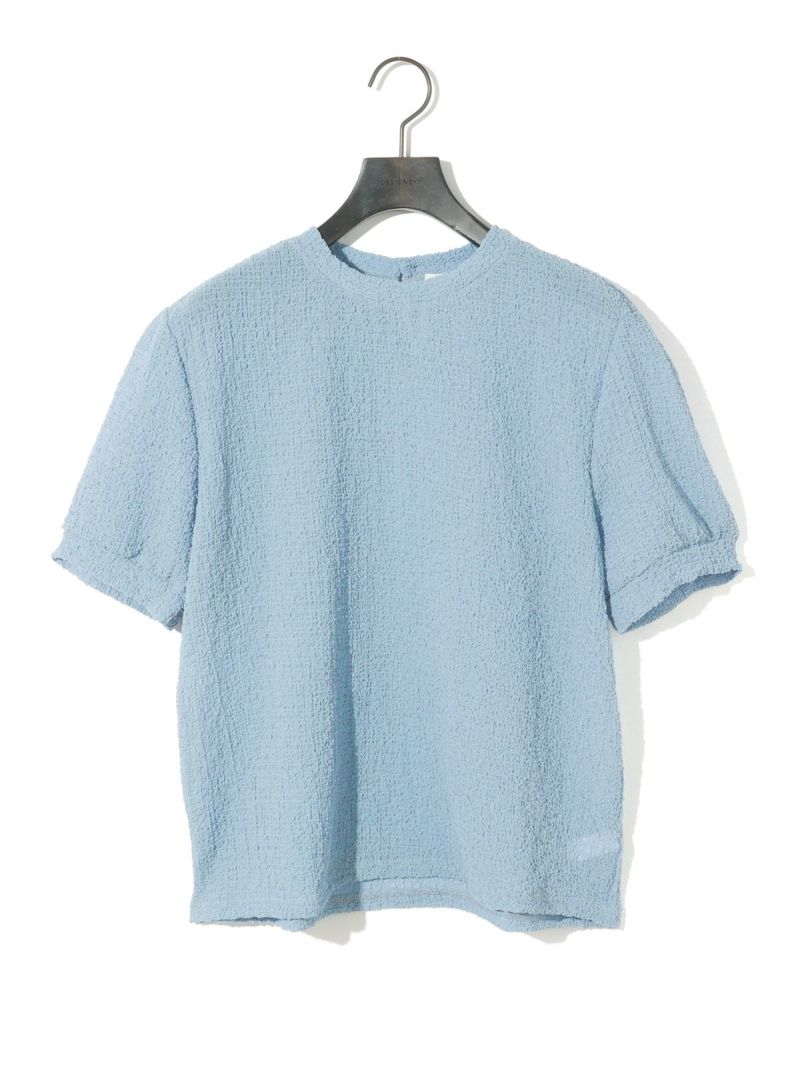 MIDIUMISOLID for Ladies シアークルーネックパフスリーブプル