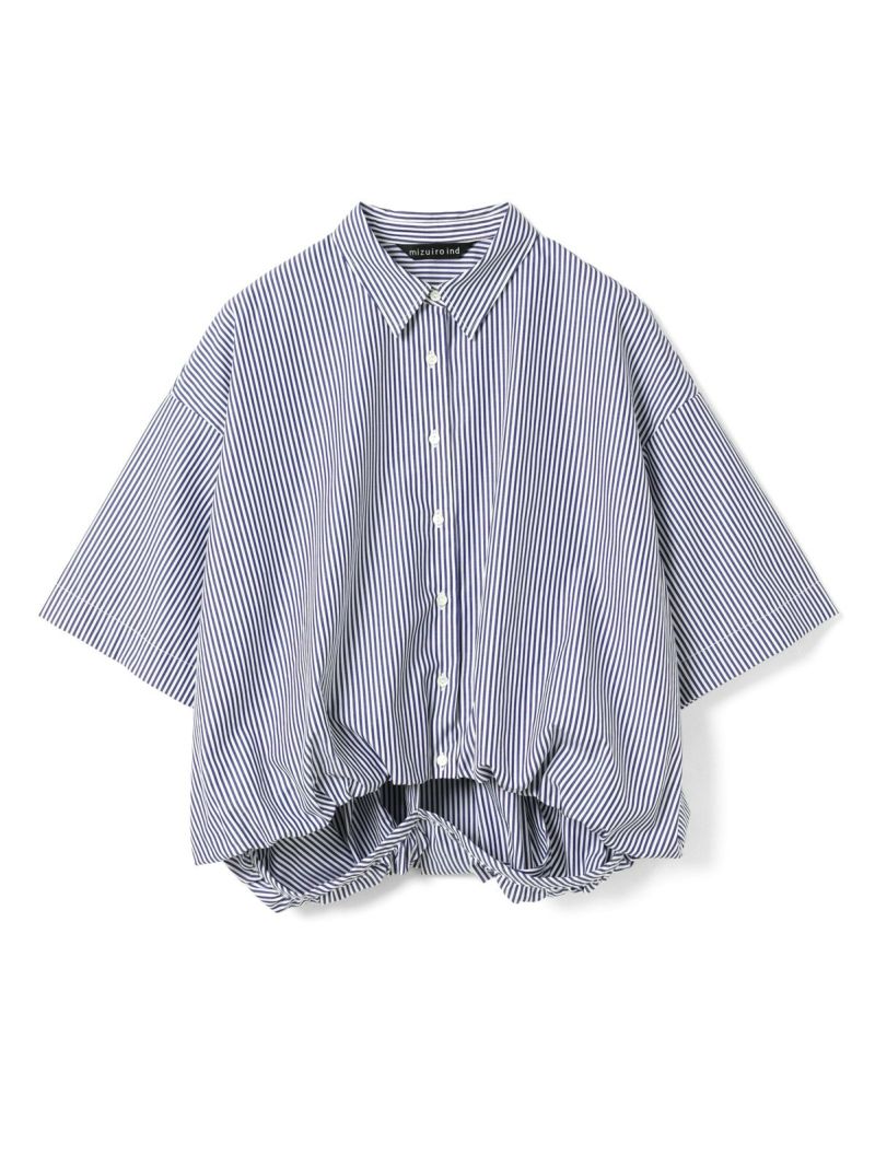 mizuiro ind｜ストライプハーフスリーブバルーンシャツ