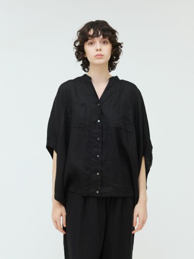 mizuiro ind リネンスタンドカラーコクーンシャツ