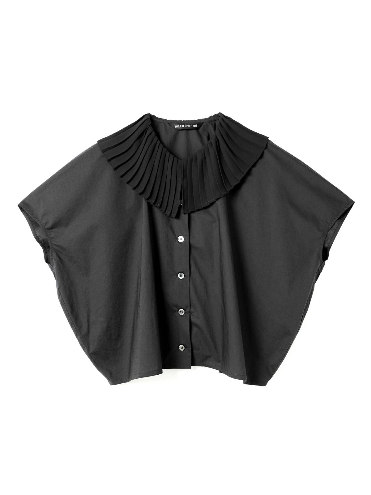 ミズイロインド プリーツカラーシャツ ブラック mizuiro ind - 期間  