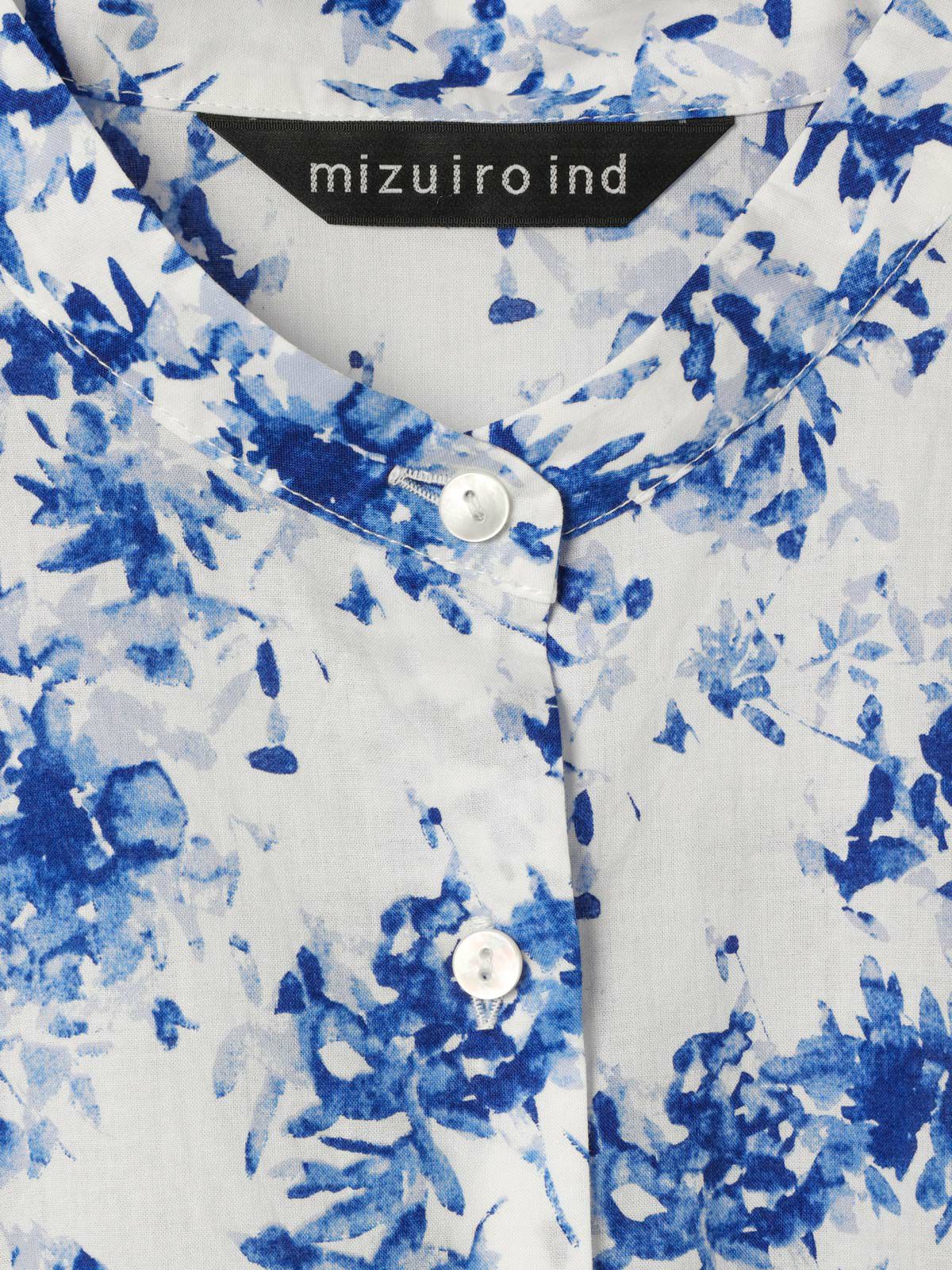 mizuiro ind フラワープリントスタンドカラーシャツワンピース 