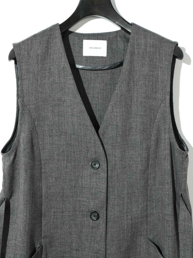 MIDIUMISOLID for Ladies Aラインノーカラーロングジレ