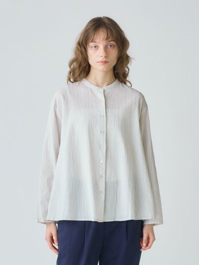 MidiUmi シアーストライプバックギャザーシャツ