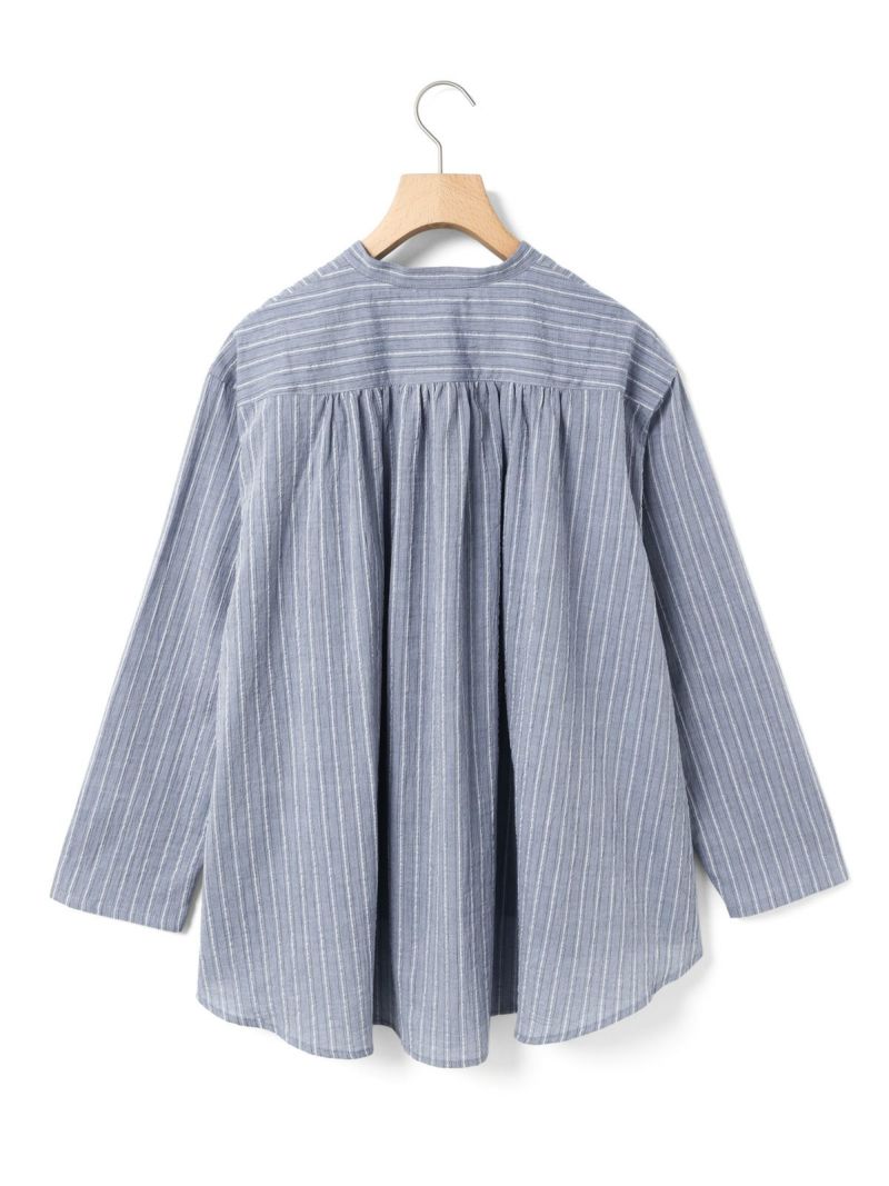 ☺️MidiUmiミディウミ☺️ストライプシャツ ネイビー 美品 ❷ MidiUmi (ミディウミ) ロンドンストライプラウンドカラーシャツ
