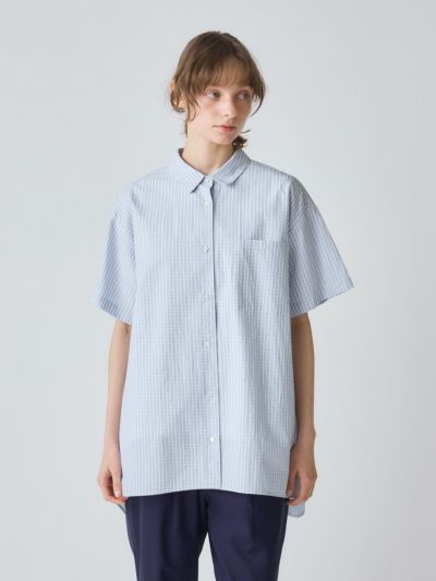 MidiUmi ハーフスリーブ柄ワイドロングシャツ