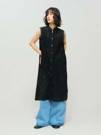 MIDIUMISOLID for Ladies レースノースリーブシャツワンピース