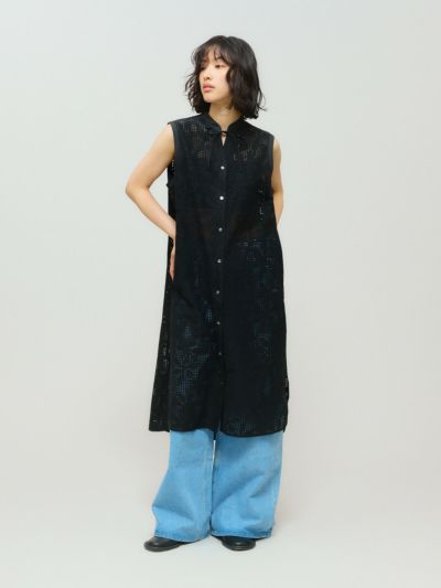 MIDIUMISOLID for Ladies レースノースリーブシャツワンピース
