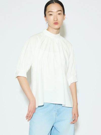 MIDIUMISOLID for Ladies ハイネックギャザーブラウス