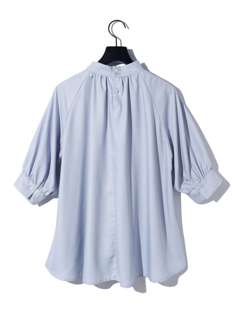 美品midiumisolid ハイネックドローコードブラウススタンドカラーシャツ セール】MIDIUMISOLID for Ladies ハイネックギャザーブラウス